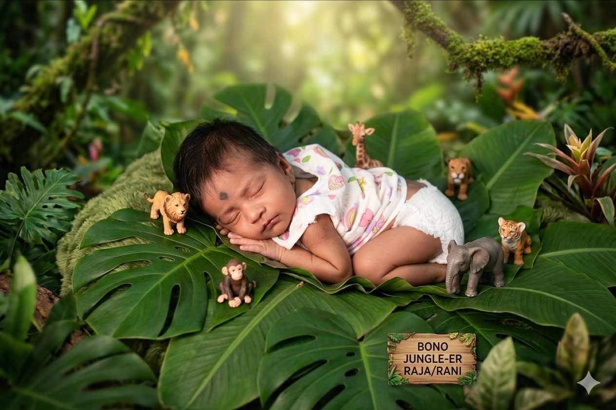 Newborn Photography Kolkata 11 Newborn baby lying under a colorful fabric rainbow with soft cotton clouds