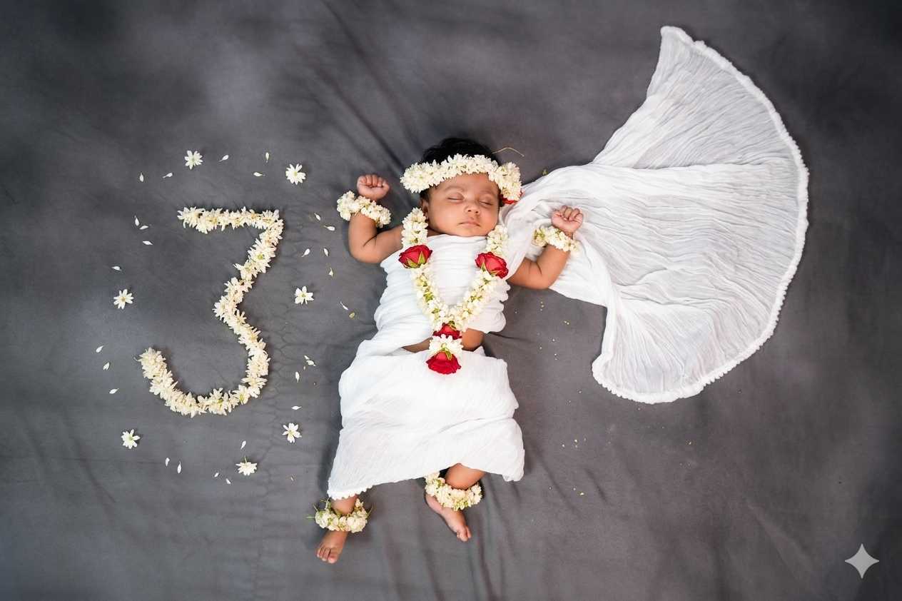 Newborn Photography Kolkata 10 Artistic newborn shoot of a baby sleeping on a golden moon prop with stars