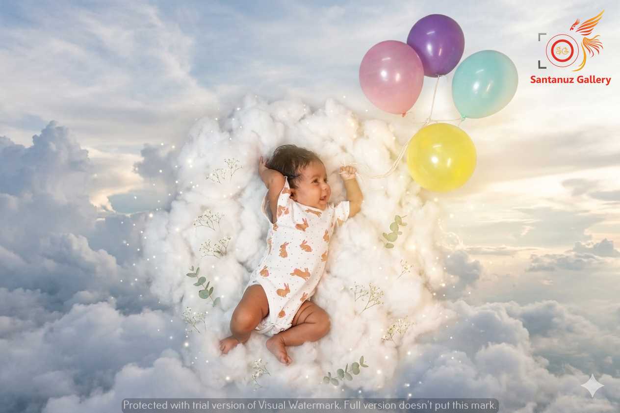 Newborn Photography Kolkata 20 A newborn baby sleeps soundly, snugly wrapped in a soft white blanket with yellow stars, a peaceful expression on their face, on a plush cream blanket